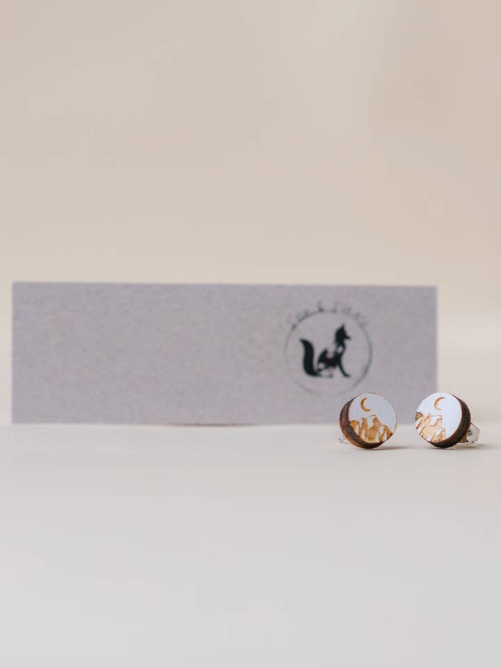 Birch Wood Stud Earrings - Mountain Top for wholesale by Fox and Fiddle Designs