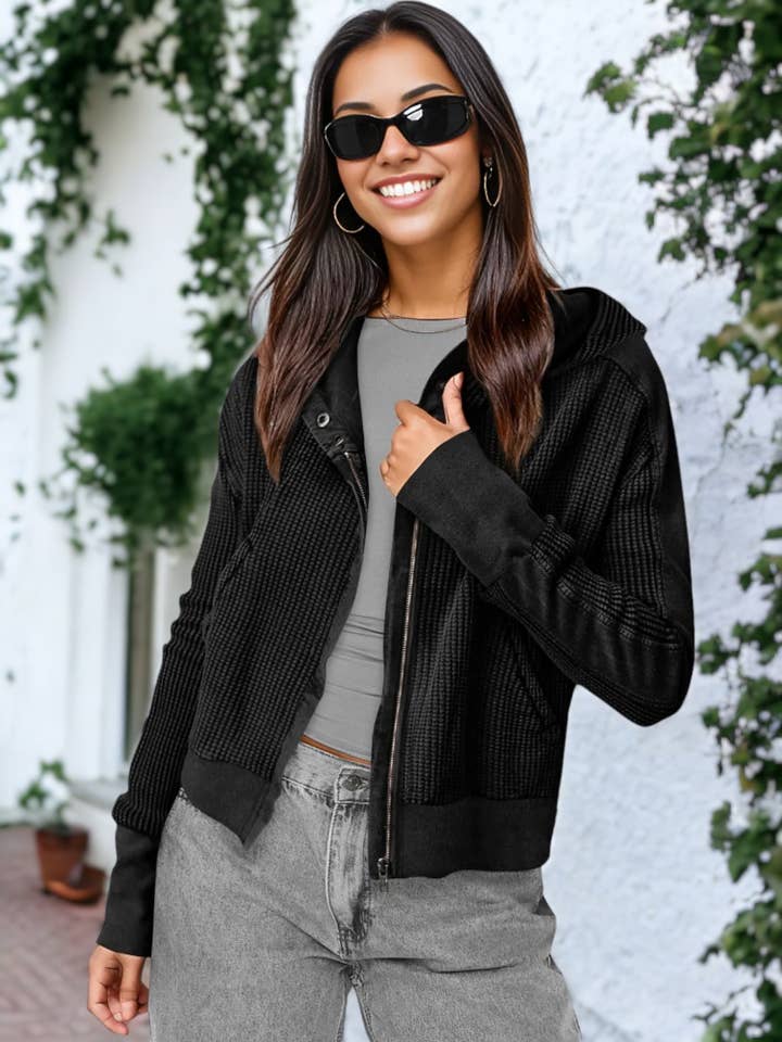 Anna Kaci Wholesale - Wholesale Jacket - Women's - Waffle Knit Button Neck Jacket