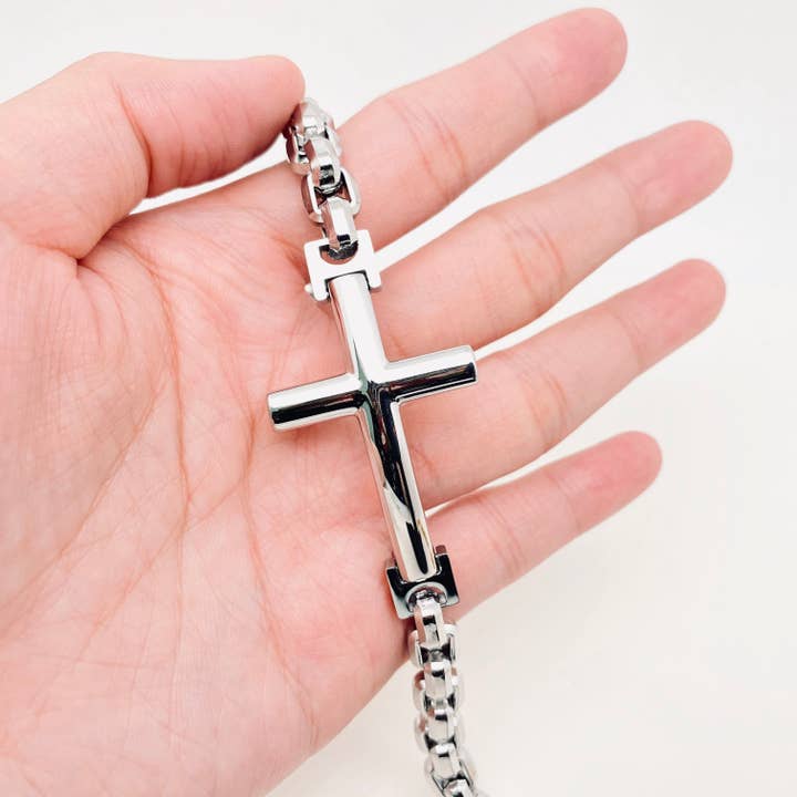 Mio Queena - Wholesale Charm/Dangle Bracelet - Men's Stainless Steel Cross Charm Chain Bracelet - MJ