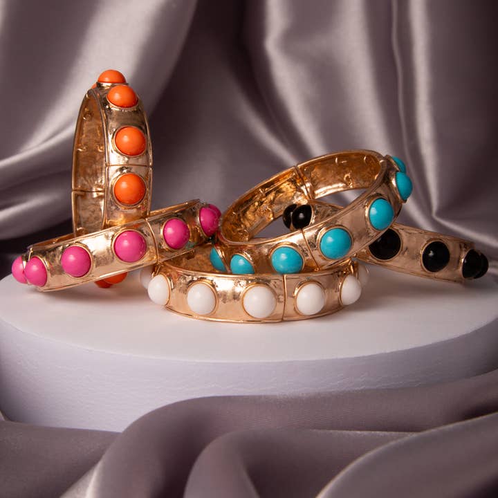 Bezel Set Faux Cabochon Stretch Bangle Bracelet for wholesale by SP Sophia Collection