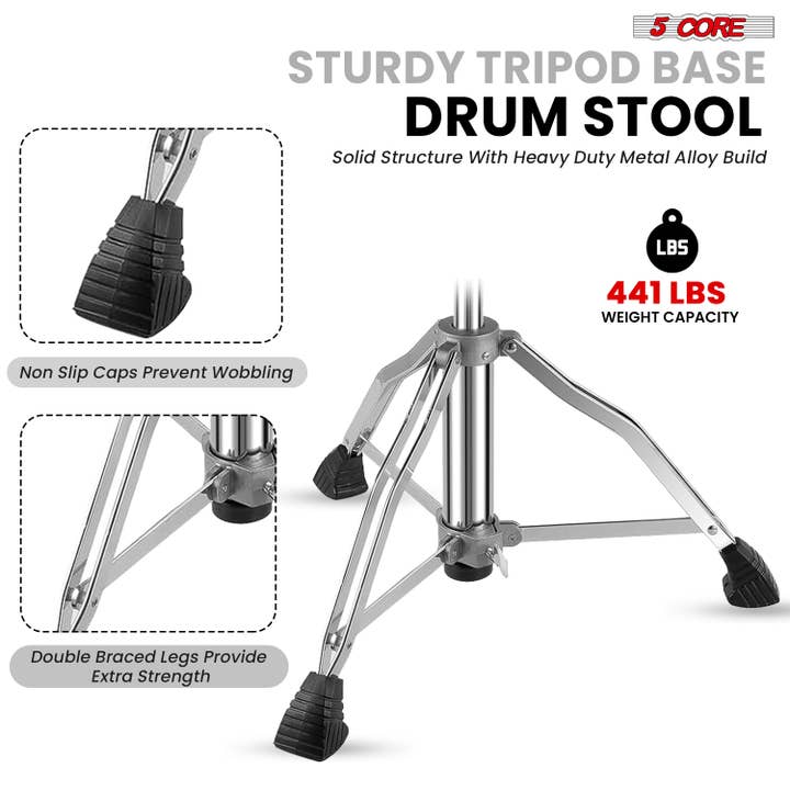 K Cube Inc - Wholesale Musical Instrument - 5 Core Drum Throne Backrest 4" Padded Adjustable 441Lb Stool4