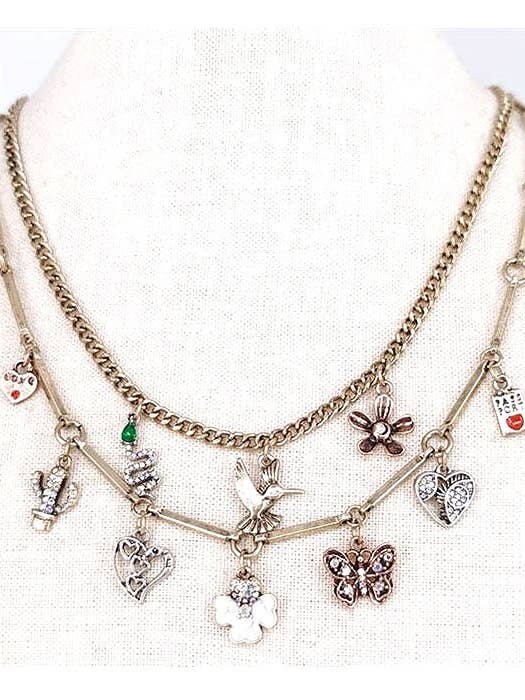 ( P227 ) VINTAGE DUBBELLAAGSE CHARM KETTING voor wholesale door Jewelry Max