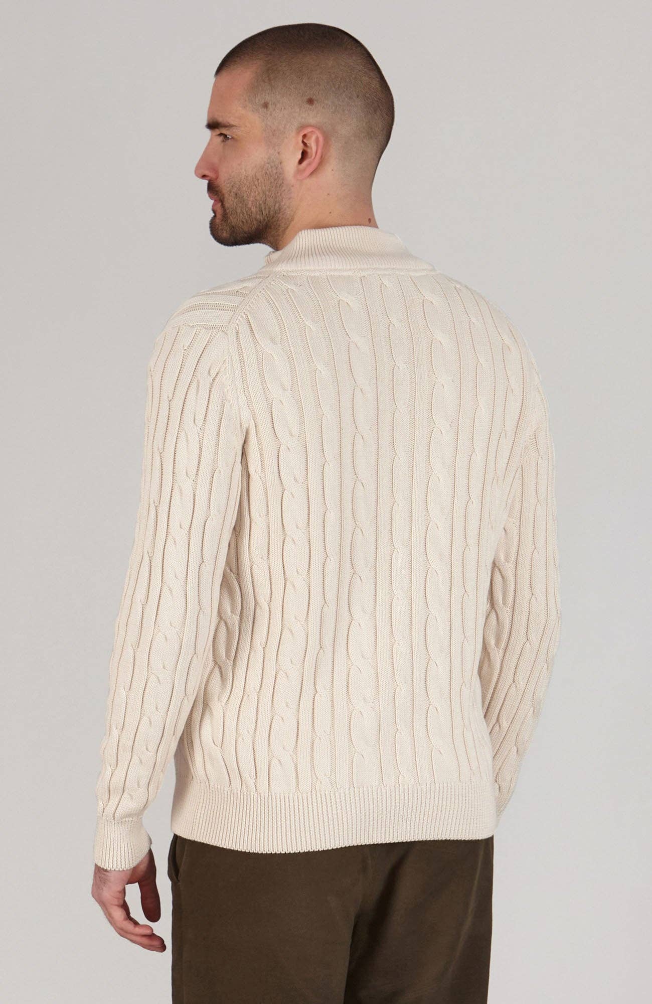 Paul James Knitwear – wholesale Knitted jumper – Men′s – Mens Midweight Cotton Cable Zip Neck Jumper4