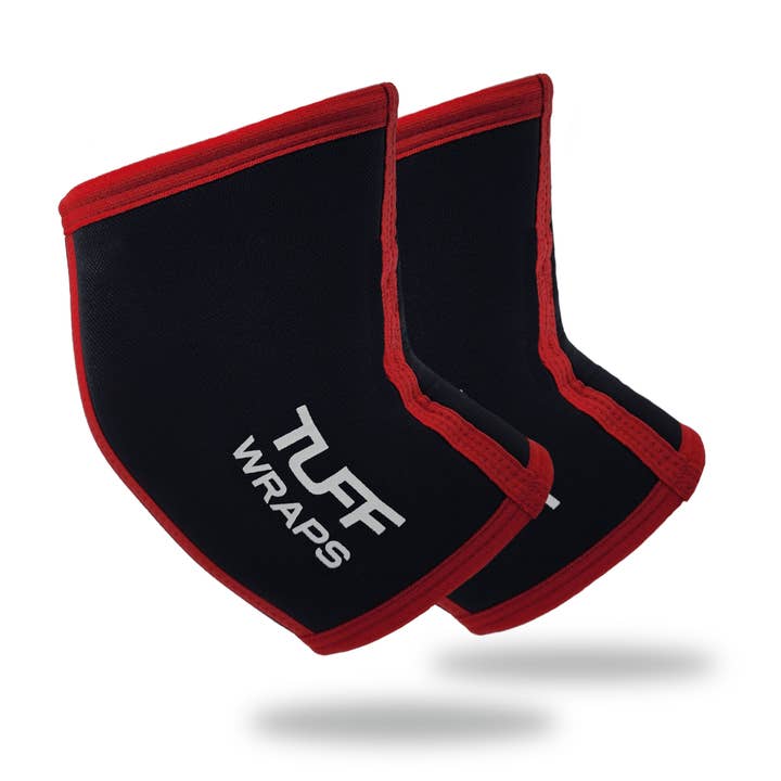TUFF Power Elbow Sleeves 7mm (Black/Red) for wholesale by TuffWraps