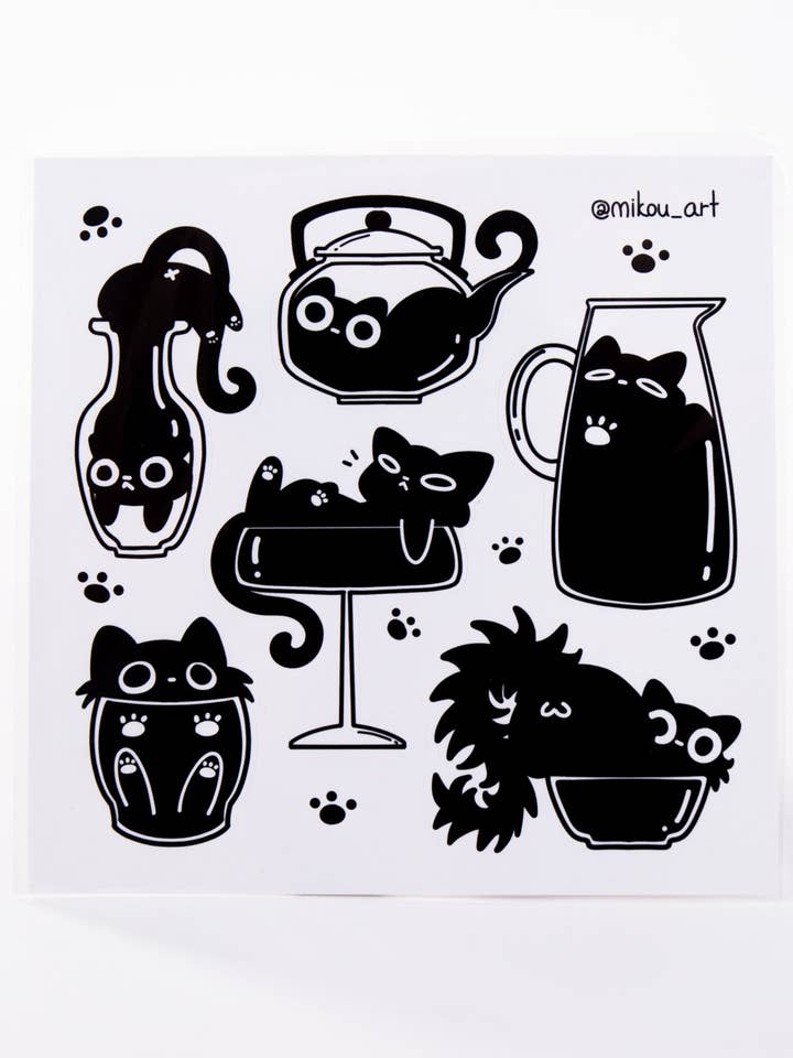 Folha adesiva de vinil Liquid Cat Collage Vol.4 | 5,5x5,5 polegadas | Mikou Original Art por atacado de MikouArt