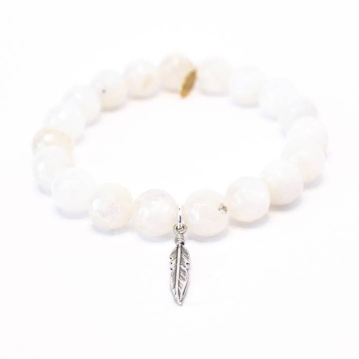 Cream Moonstone Crystal Bracelet | Sterling Silver Feather for wholesale by Infinite Warrior