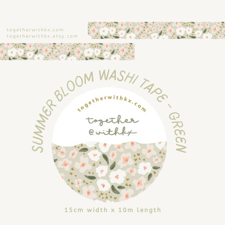 Sommar Bloom - grön 15mm Washi tejp för wholesale av togetherwithkx