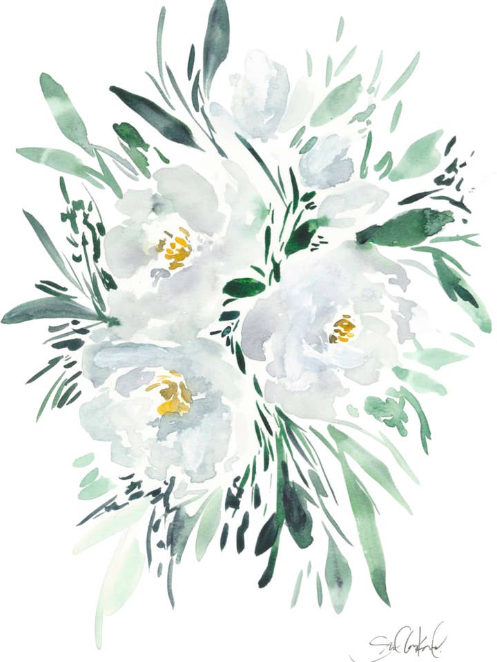 Watercolor White Peony 11x14 in Art Print, Painting, Neutral for wholesale by Shelby Kregel Art and Design