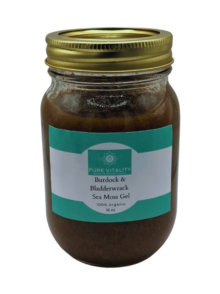 Burdock & Bladderwrack Sea Moss Gel for wholesale by Pure Vitality Feeding The Mind Body and Soul