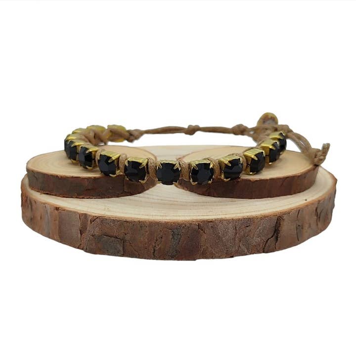 Crystal Chain Bracelets Large - Jet for wholesale by QUÉ MÁS JEWELS