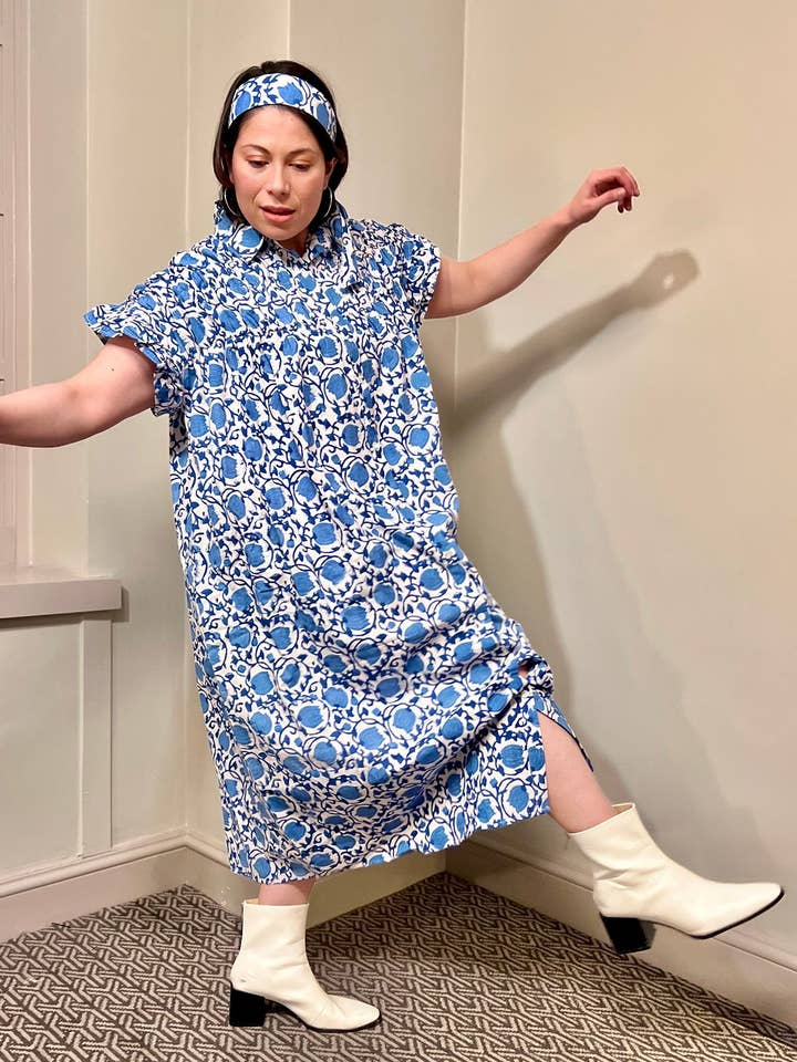 Designerfriday - Wholesale Dress - Women's - Mara Midi Smock Block Print Dress- Preorder