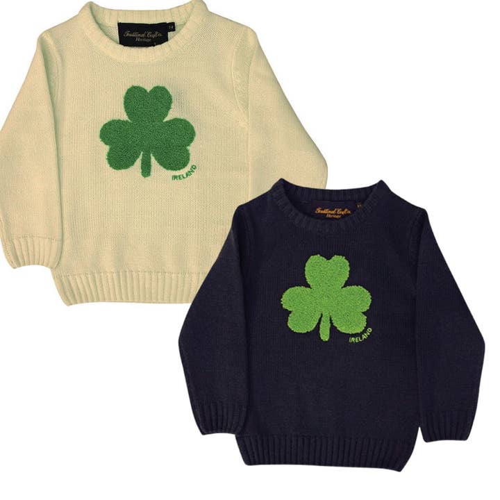 Kids’ Knit Shamrock Sweater - Cream or Navy for wholesale by Dublin Gift Company