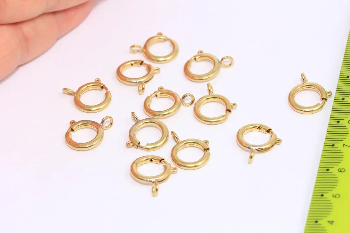 QueenJewelryM - Wholesale Clasp - 12mm Raw Brass Spring Clasp, Round Strong Clasp, CHK14-10