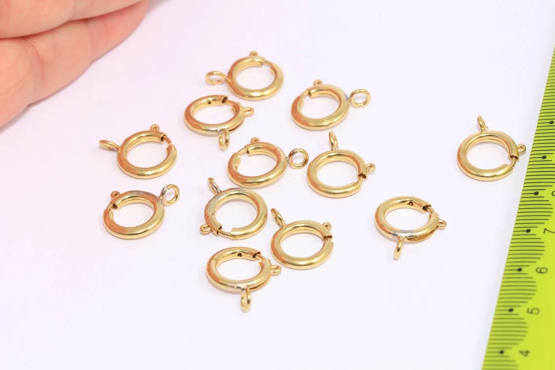 QueenJewelryM - Wholesale Clasp - 12mm Raw Brass Spring Clasp, Round Strong Clasp, CHK14-1