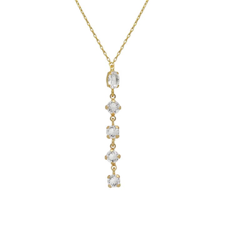 Langt halskæde Buenos Días med krystal i sølv for engroshandel hos Victoria Cruz