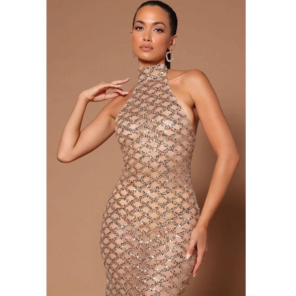 VividLux – wholesale Dress – Women's – Spring Sexy Backless Nightclub Party Formal Dress Rhinestone Sequined Transparent Dress0