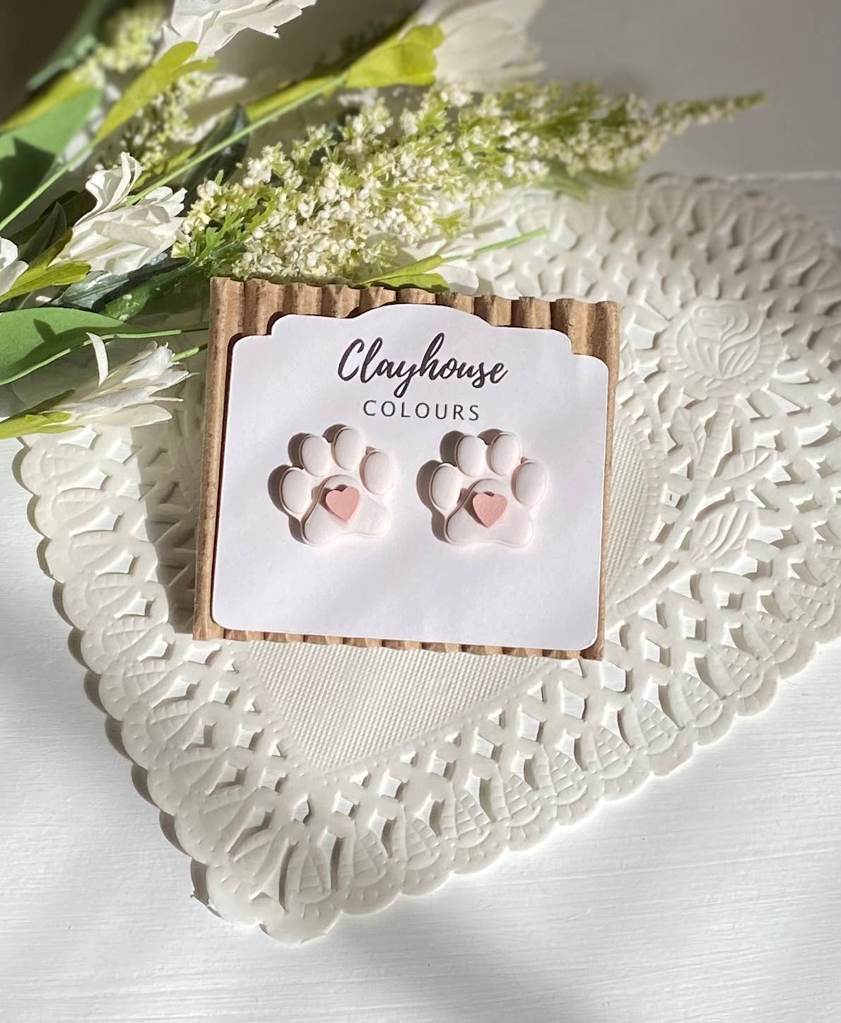 Clayhouse Colours - Wholesale Stud/Post Earrings - Paw Print Heart Clay Studs1