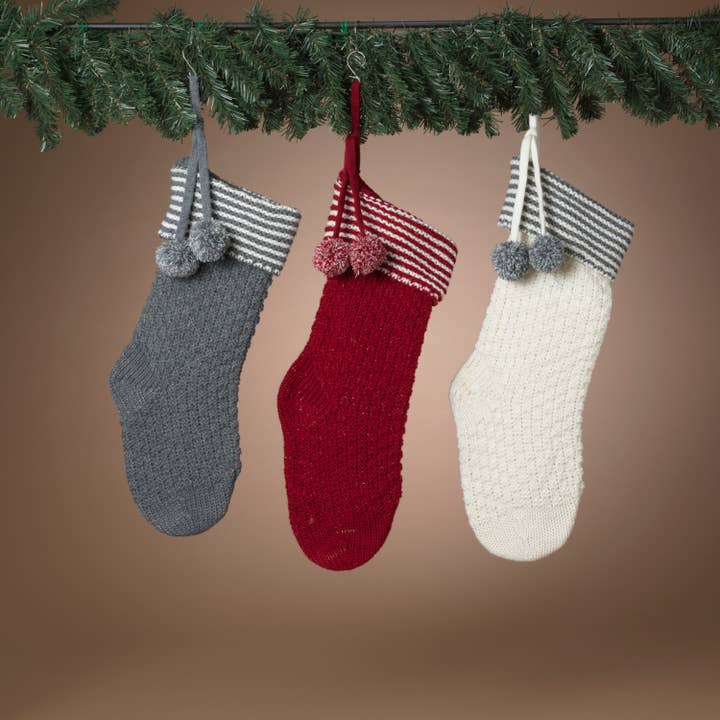 Gerson Christmas 19.69"H Knitted Holiday Stocking, 3 Asst for wholesale by The Gerson Companies
