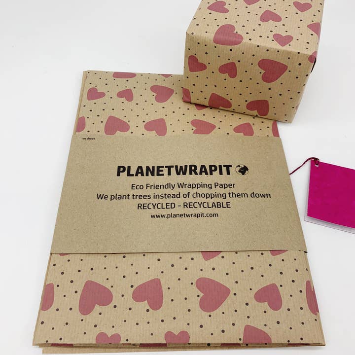 PlanetWrapIt – wholesale Wrapping paper roll – Love Hearts Recycled Kraft Wrapping Paper1