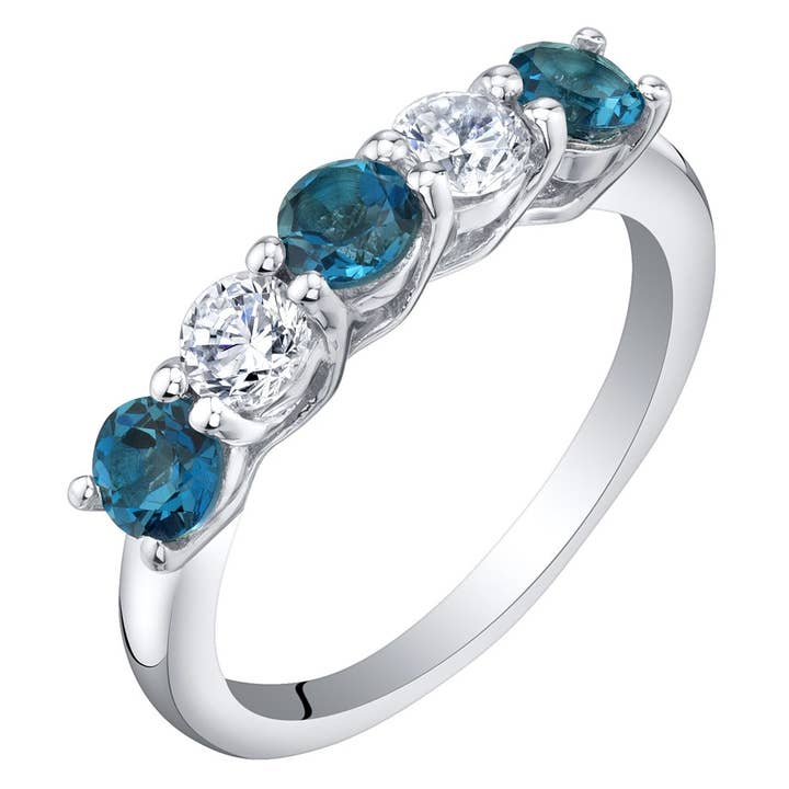 Bracelete Anel Prata de Lei Azul Topaz London Tamanho 5 por atacado de Peliani