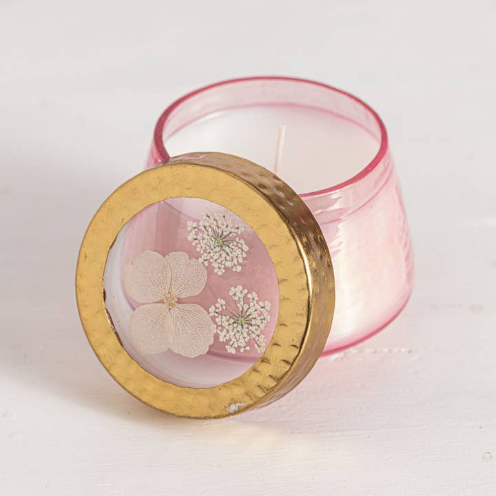 Rosy Rings - Vente Bougie en bocal - Petite bougie florale pressée à l'aquarelle Luna Flower