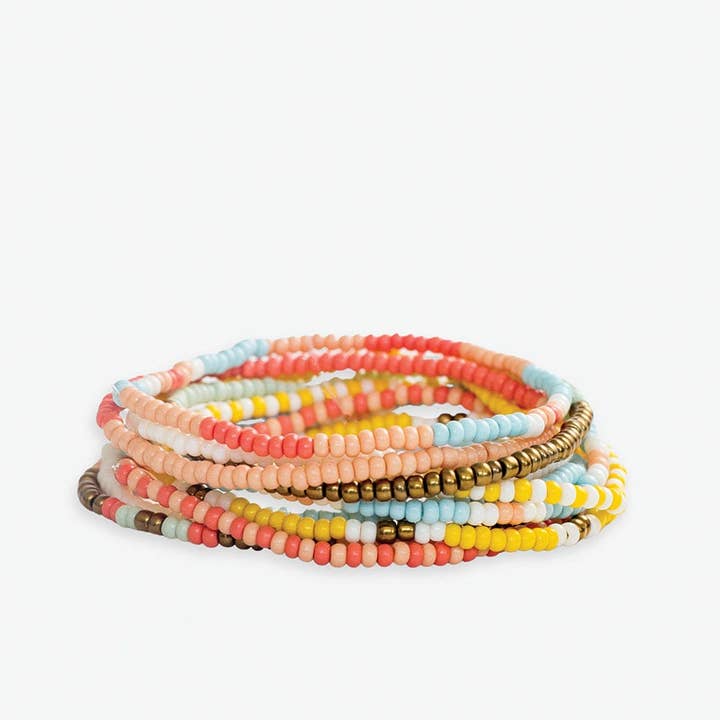 Sage Mixed Patterns Beaded 10 Strand Stretch Bracelet Set Amalfi Wholesale for wholesale by INK + ALLOY