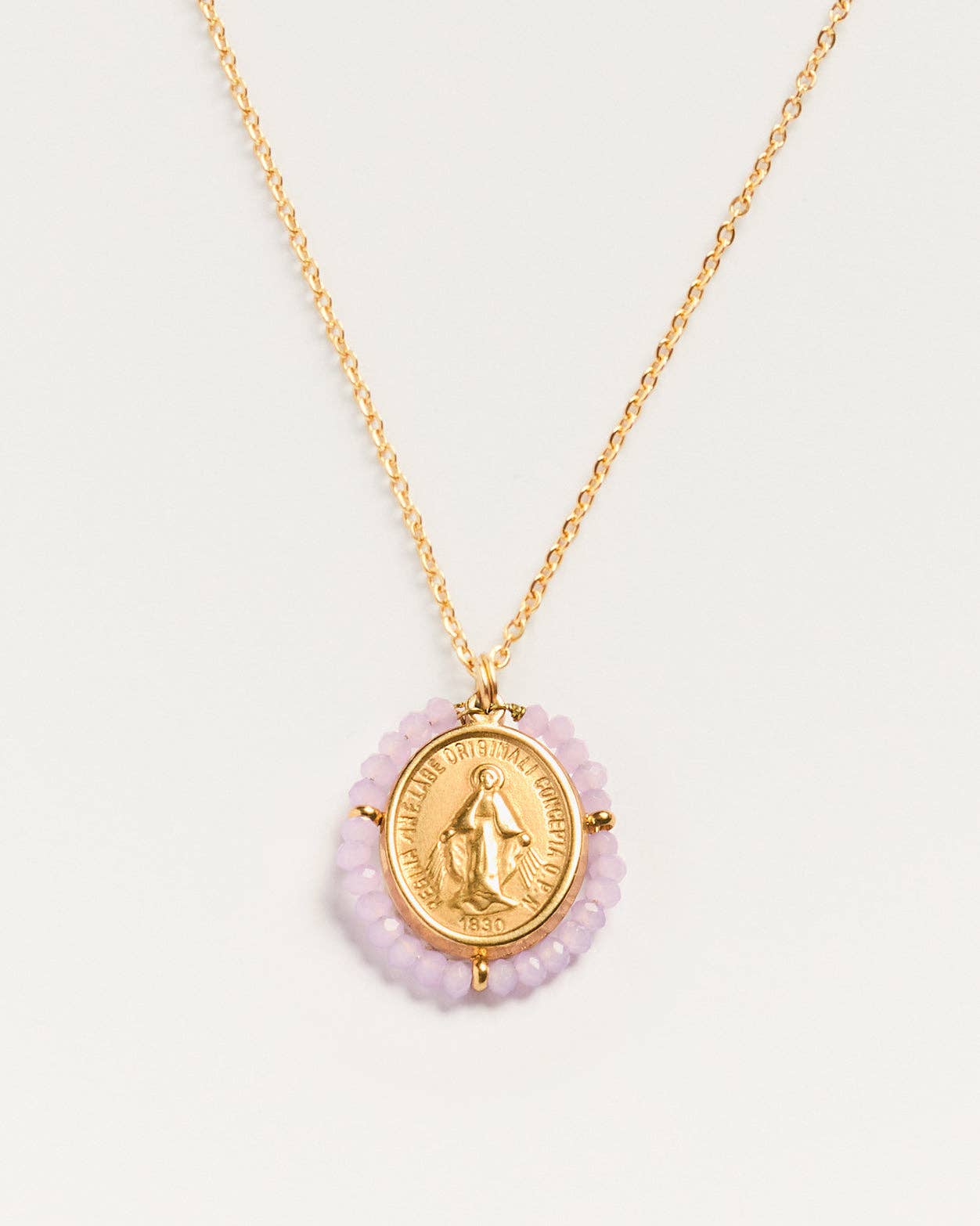 Palas - Vente Colliers à pendentif - Santa Maria Lilac - Collier médaille dorée avec pierres lilas0