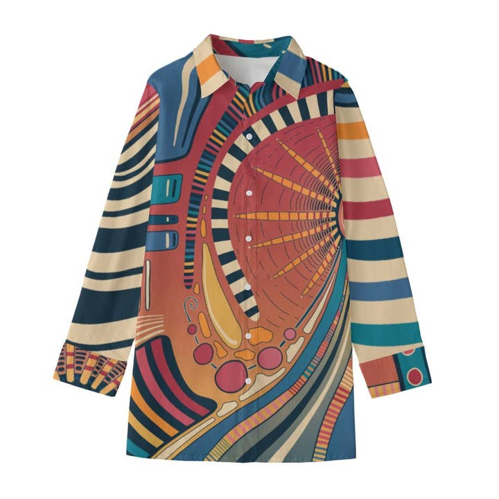 "Circus Sunset" - Long Button-Up Shirt for wholesale by All Around Artsy
