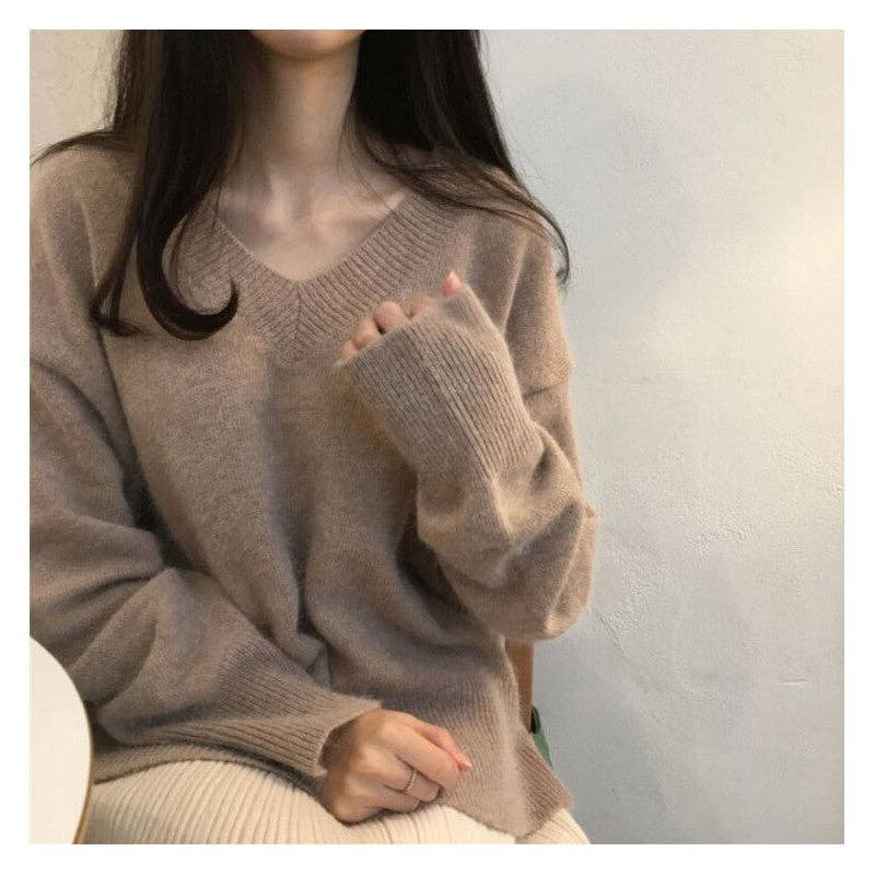 UZ Wholesale Store - Vente Pull tunique – femme - Pull ample à col en V de couleur unie4