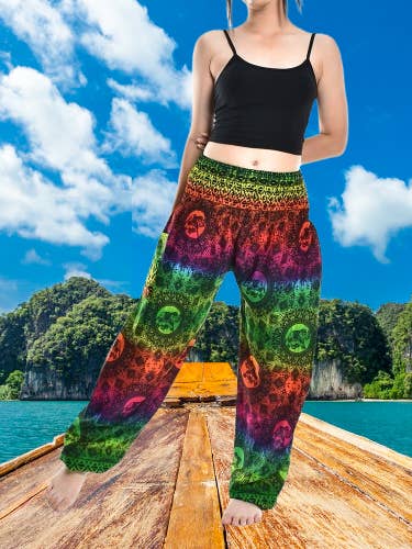 Pantalon sarouel femme Bohotusk Elephant Rasta à taille smockée élastiquée S/M uniquement pour la vente par Bohotusk