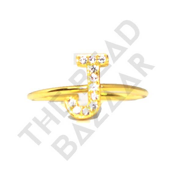 The Bead Bazaar - Wholesale Band/Stacked Ring - CZ Initial Rings, Initial Jewelry, Rings, Ring, Adjustable Ring, Adjustable Initial Ring, CZ Initial, Cubic Zirconia, Sterling Silver Rings
