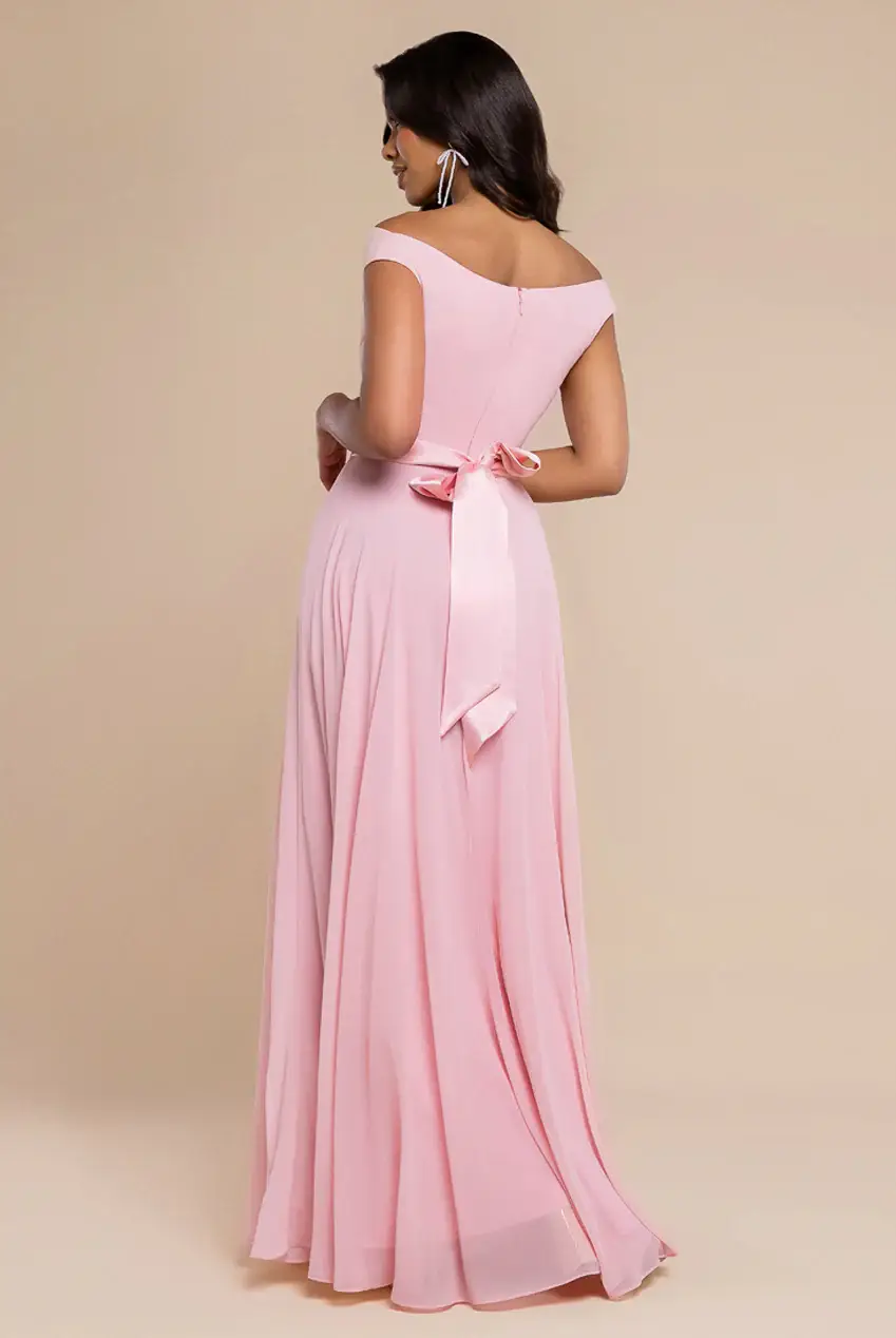 Goddiva - Vente Robe – femme - Robe maxi en mousseline à col bénitier Goddiva DR3335A5