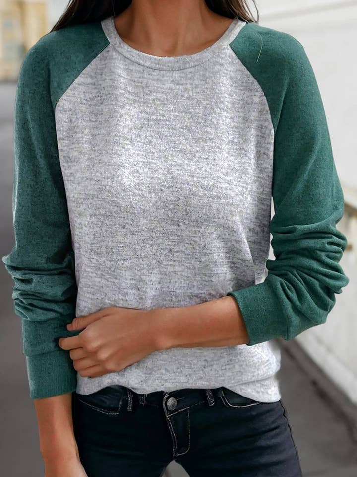 Casual Colorblock Raglan Long Sleeve Top | S-XL for wholesale by Aapparella
