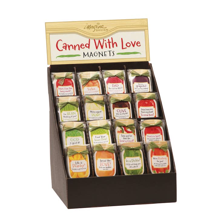 Surtido de imanes cristianos de Canned With Love + exhibición gratuita para venta al por mayor de Works of Heart