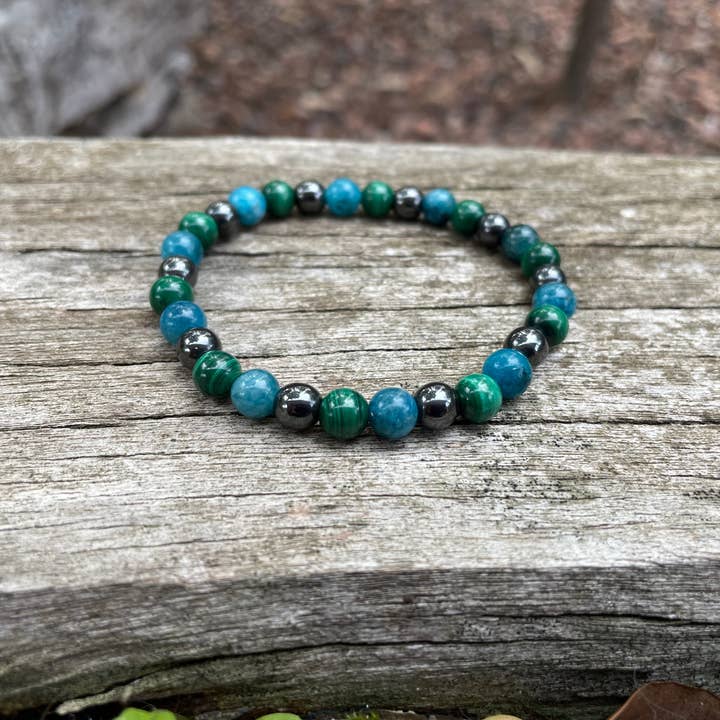 Malakit, hæmatit og apatit litoterapi armbånd for engroshandel hos Boutique Bohème