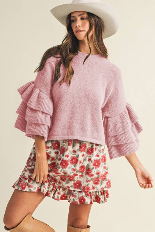 Vanilla Monkey – Engroshandel Pullover - Dame – Fuzzy lagdelt flæseærme løs pasform sweater top4