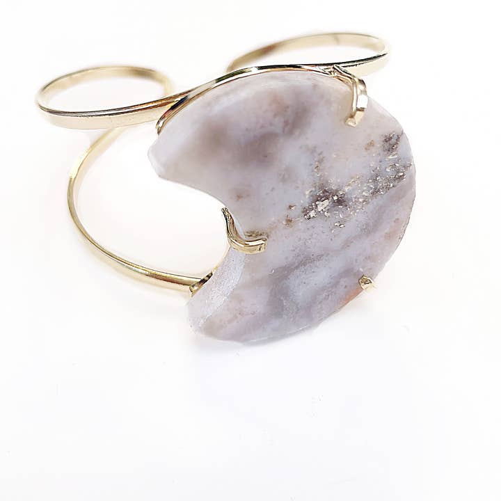 Crystal and Sage - Wholesale Cuff Bracelet - Gold plated pink amethyst moon bangle