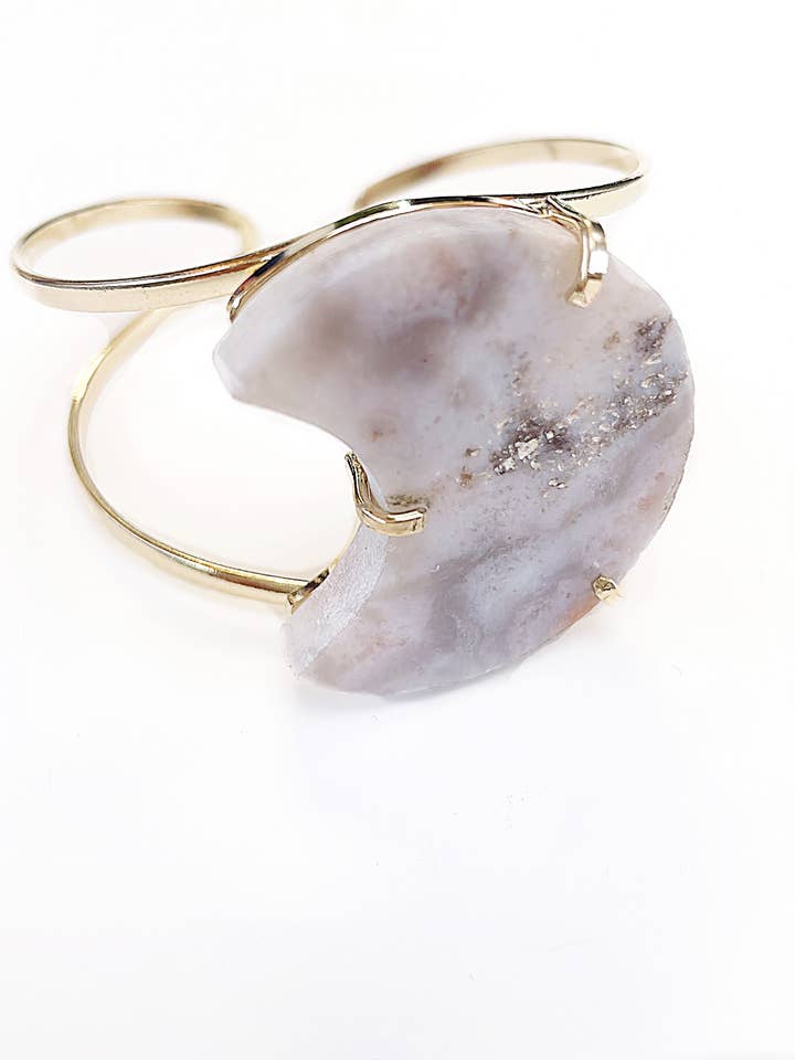 Gold plated pink amethyst moon bangle for wholesale by Crystal and Sage