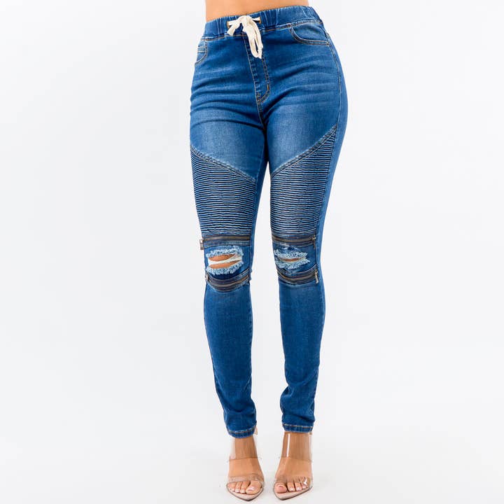 American Bazi - Wholesale Jeans - Women's - HIGH WAIST DISTRESSED MOTO JOGGERS-RJJ20433