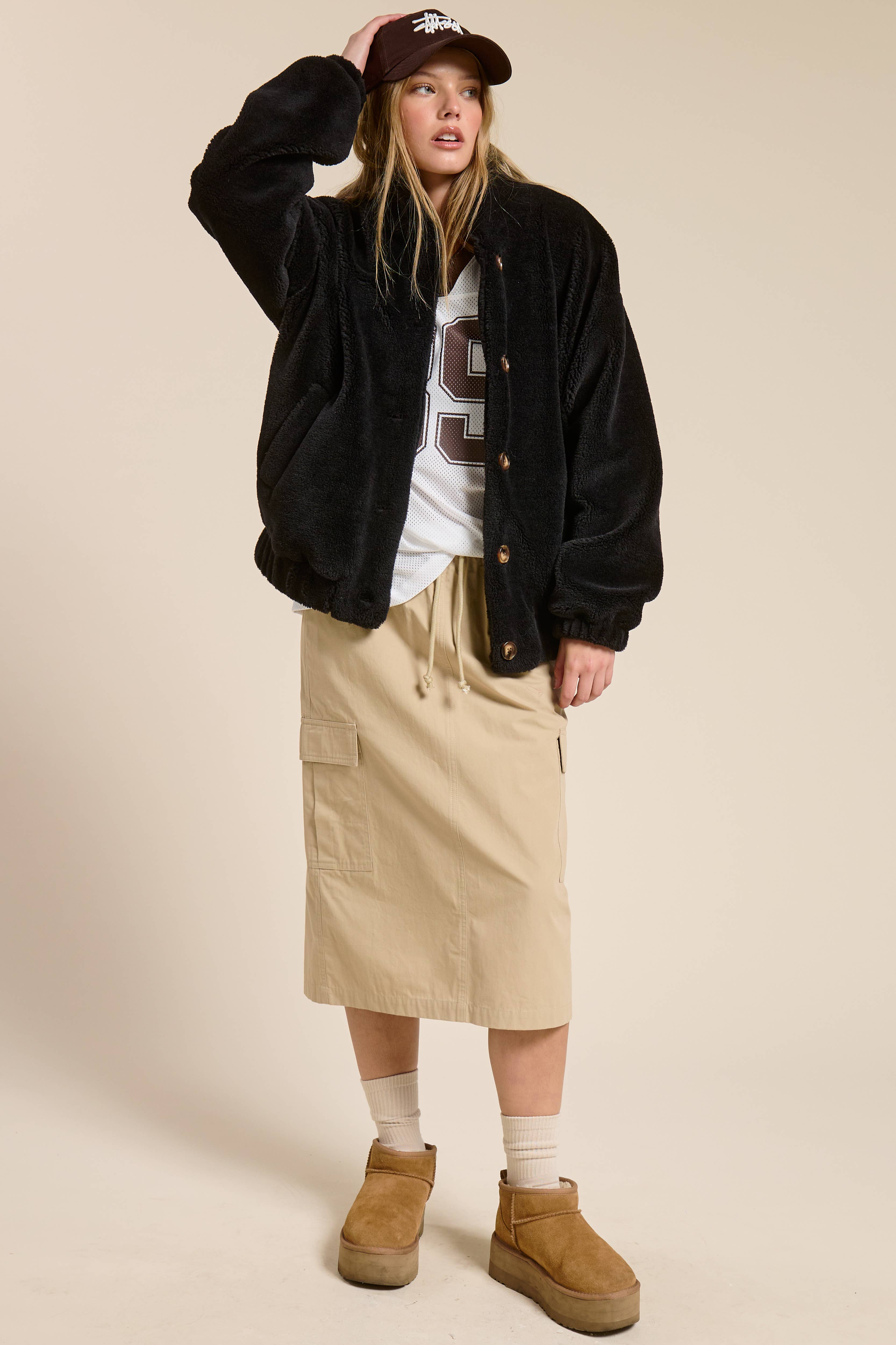 Mimosa - Wholesale Jacket - Women's - Plush Sherpa Button Down Oversized Jacket2