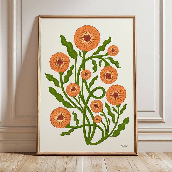 Pot Marigold Floral Art Print – Orange Botanical Wall Art for wholesale by Maz Leyden