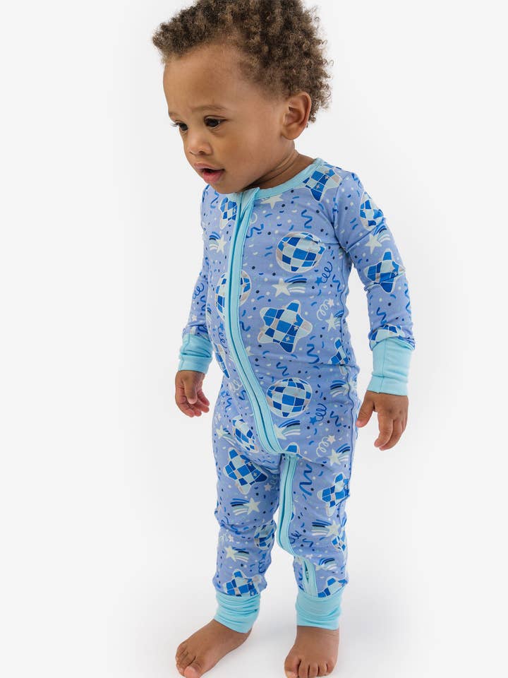 SoftSnooze™ Baby Bamboo Viscose Blue Disco Party Convertible One Piece Footie Pajama
for wholesale by RuffleButts + RuggedButts