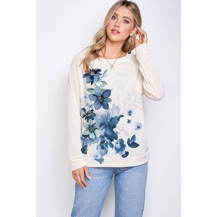 Sweatshirt gaufré à imprimé floral pour la vente par Phil Love