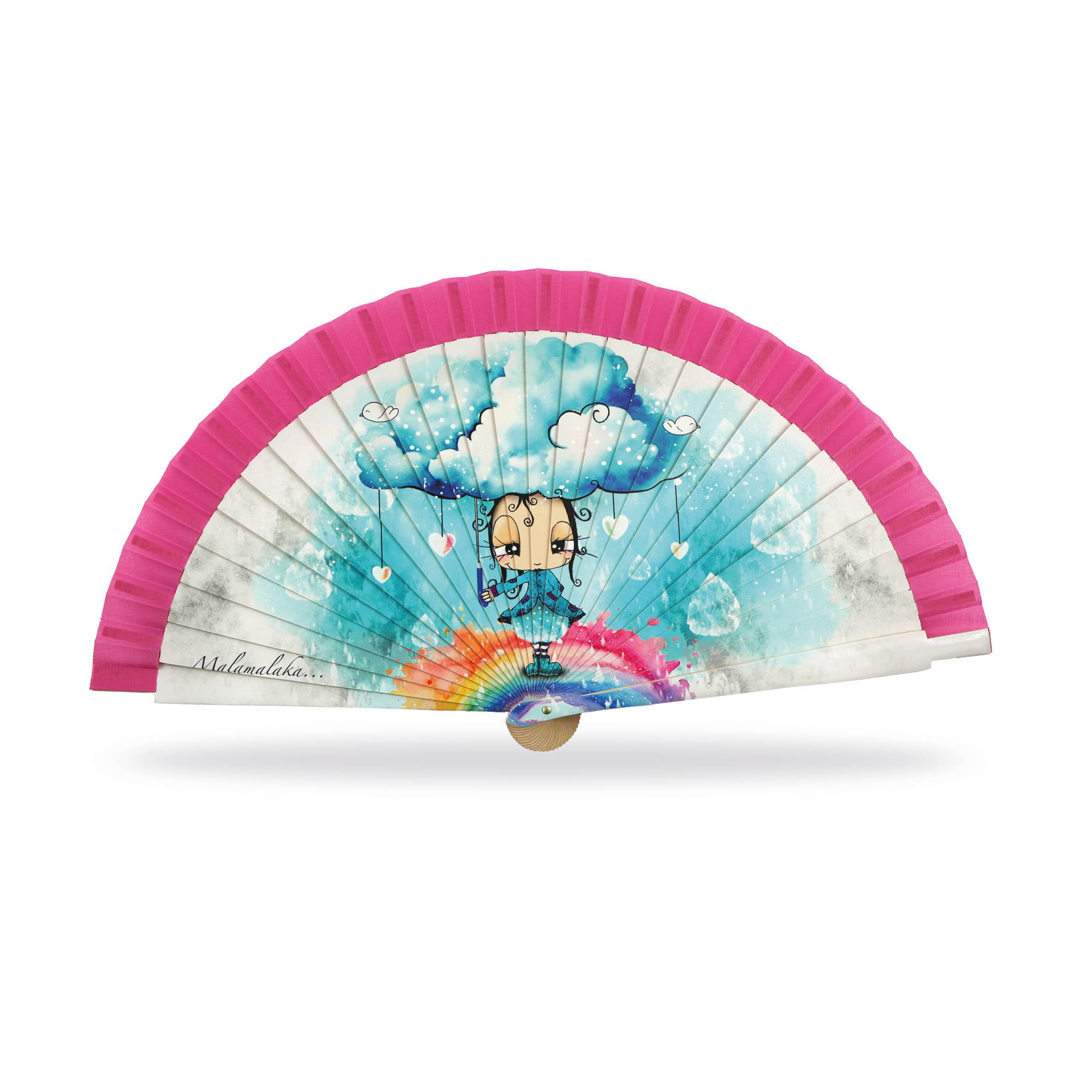 Cuatrogotas - Wholesale Party/Paper Folding Fan - Malamalaka Fan, made of natural wood WATER. Ref-M31152