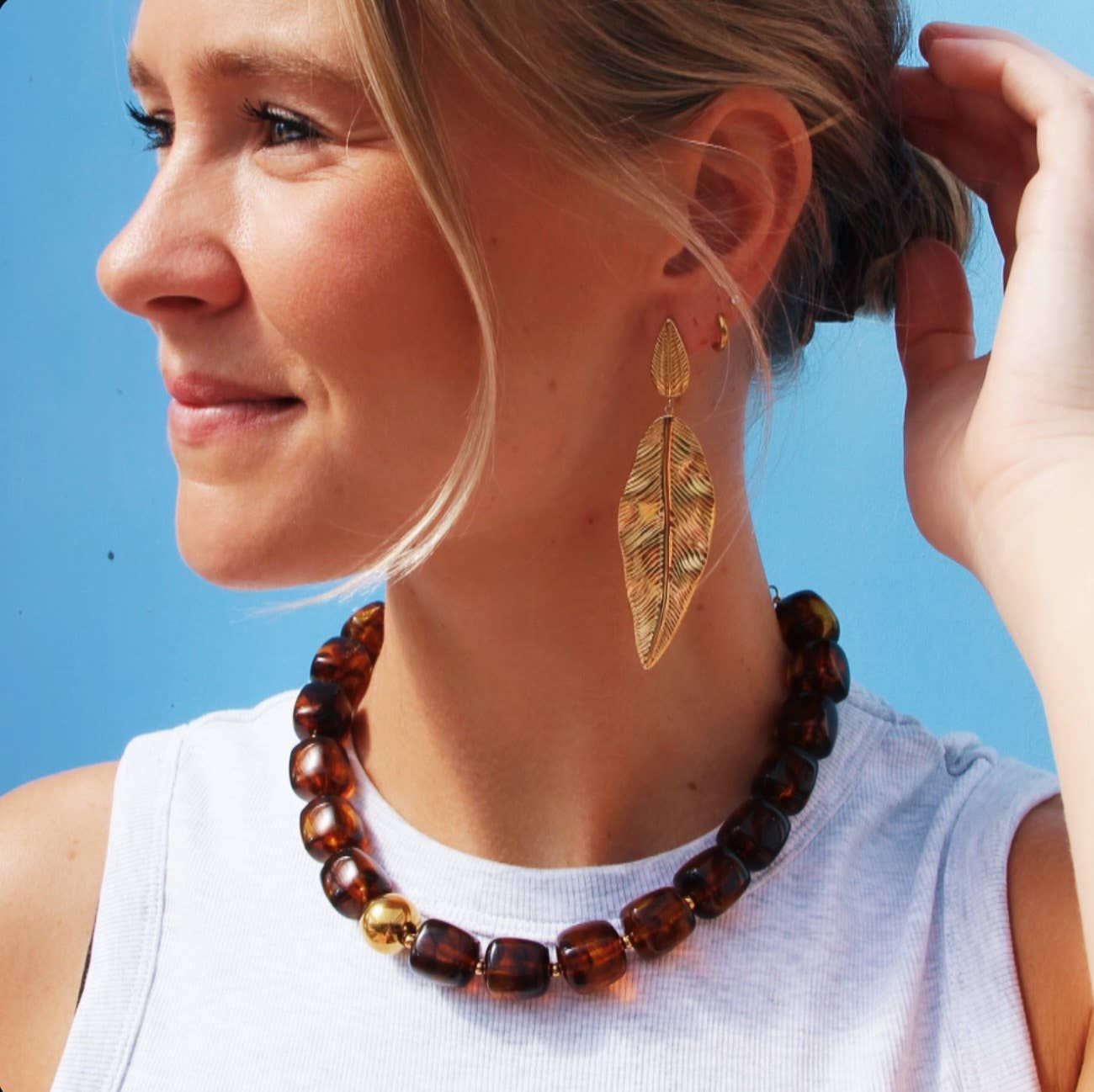 Bazou - Wholesale Beaded/Pearl Necklace - XL square bead necklace - mottled brown1