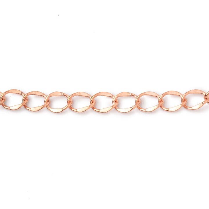 Beads of Cambay – wholesale Link & chain necklace – 3 Feet - 4mm Rose Gold plated Twist Oval Link Chain1