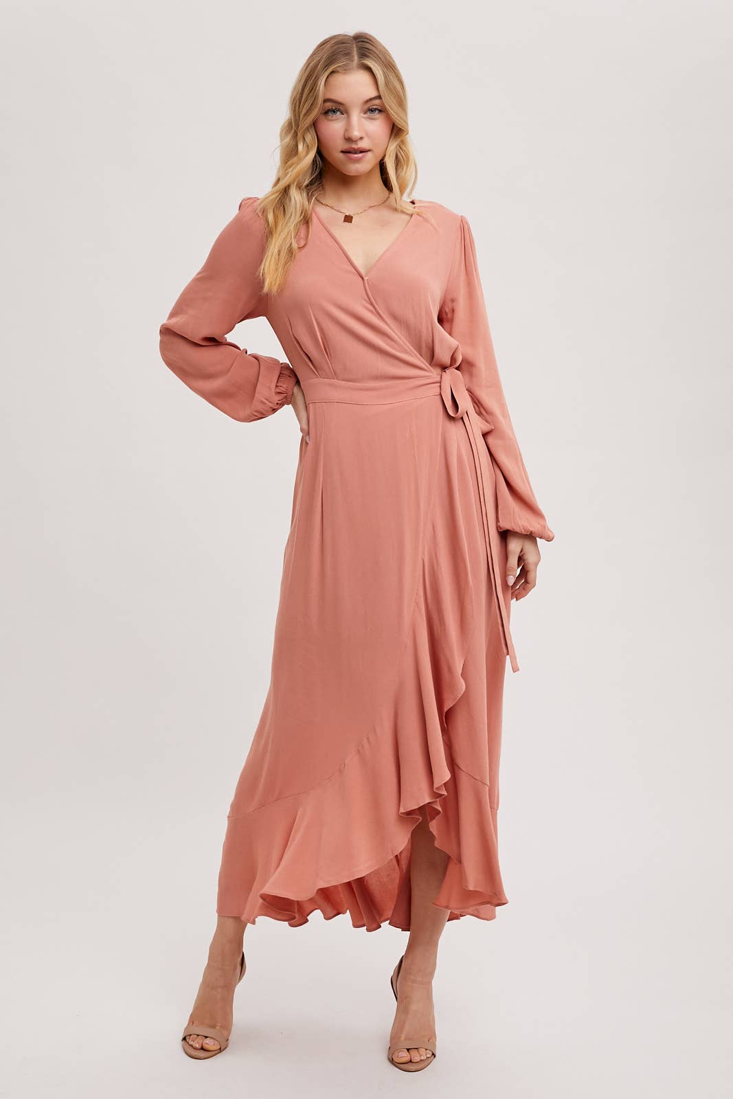 Bluivy – wholesale Dress – Women's – RUFFLE HEM MAXI WRAP DRESS21