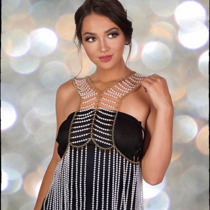 QBC6030 - Chunky Pearl Chain Vest for wholesale by Western Fashion