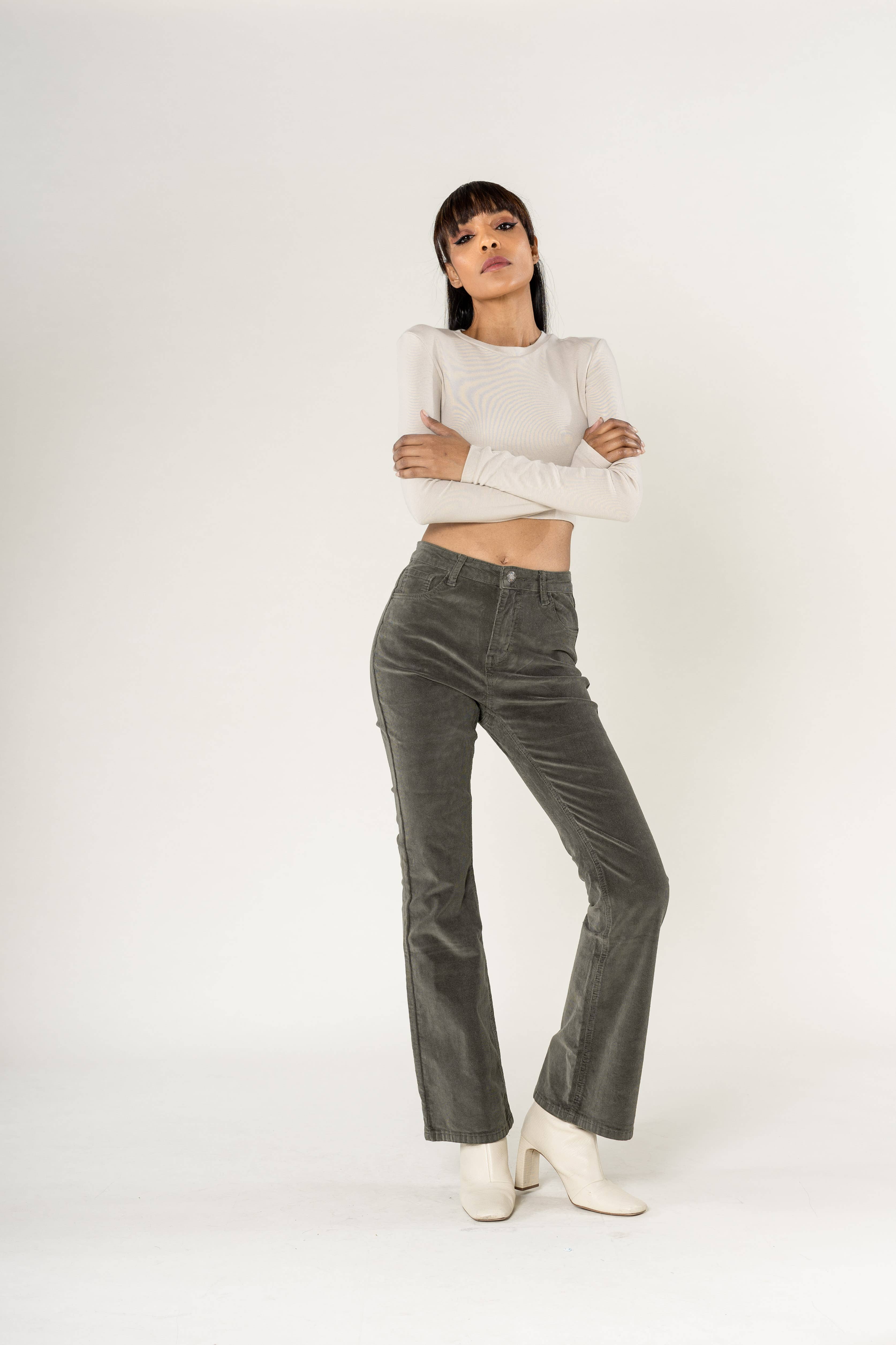 Nina Carter - Wholesale Pants - Women's - Bootcut High Waist Corduroy Back to School J22115