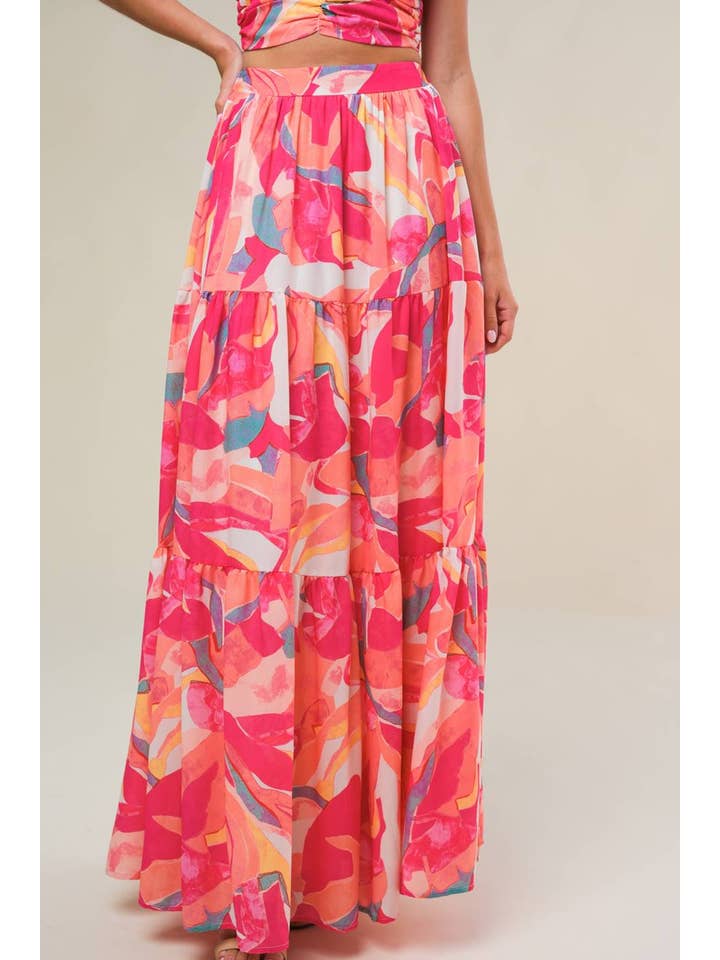 ELFENBEIN FUCHSIE Ein bedrucktes Set aus gewebtem Oberteil und Rock -IT13092-SET für den Großhandel auf Faire4